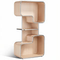 **Title:** Modern Sculptural Bookshelf with Curved Design and Metal Frame