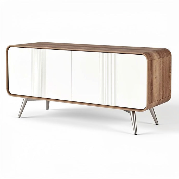 **Modern Minimalist Wooden Sideboard with Sleek White Doors**