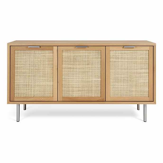 **Modern Wooden Sideboard with Rattan Doors and Metal Legs**