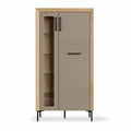 **Modern Minimalist Cabinet with Glass Display and Wood Accents**