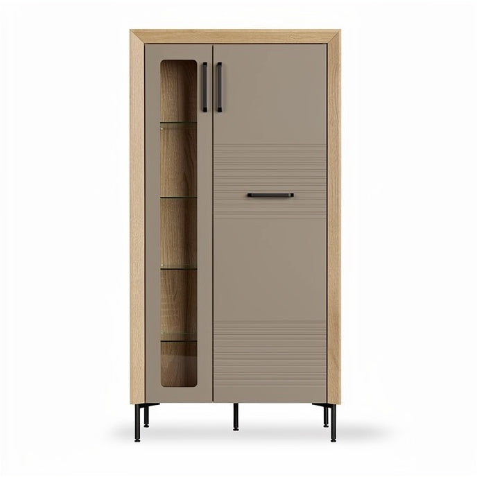 **Modern Minimalist Cabinet with Glass Display and Wood Accents**