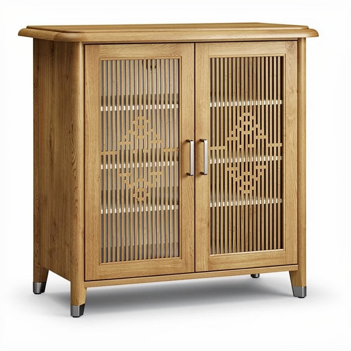 **Modern Wooden Cabinet with Lattice Doors**