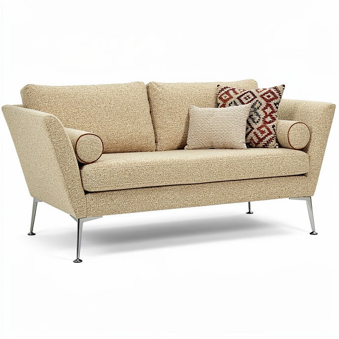 Modern Beige Sofa with Decorative Cushions and Sleek Metal Legs