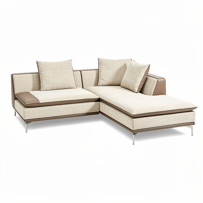 **Contemporary L-Shaped Sofa with Cushions and Metal Legs**