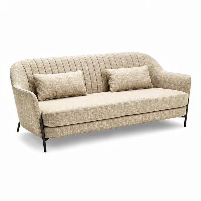 **Modern Beige Upholstered Sofa with Vertical Stitching Design**