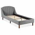 **Sleek Upholstered Twin Bed Frame with Wooden Slats**