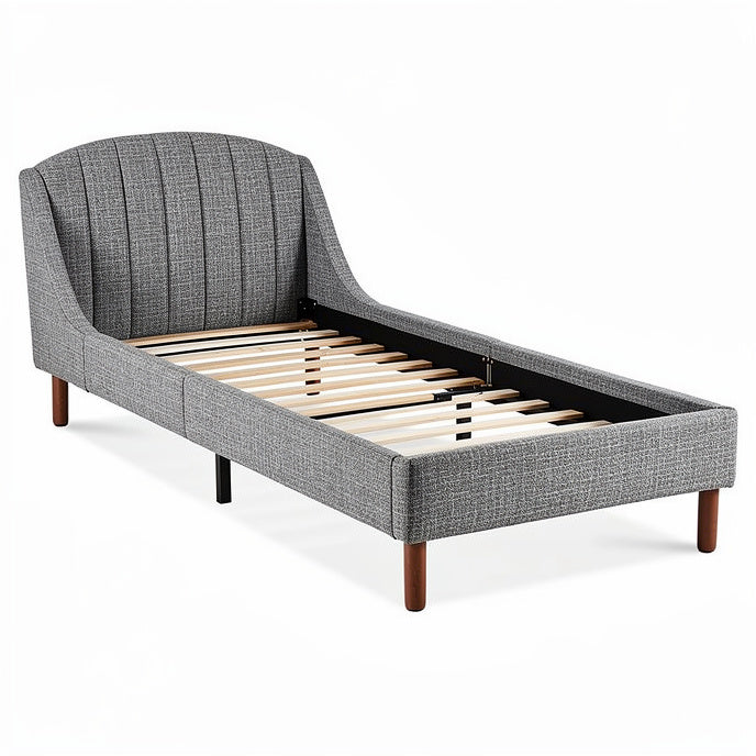 **Sleek Upholstered Twin Bed Frame with Wooden Slats**