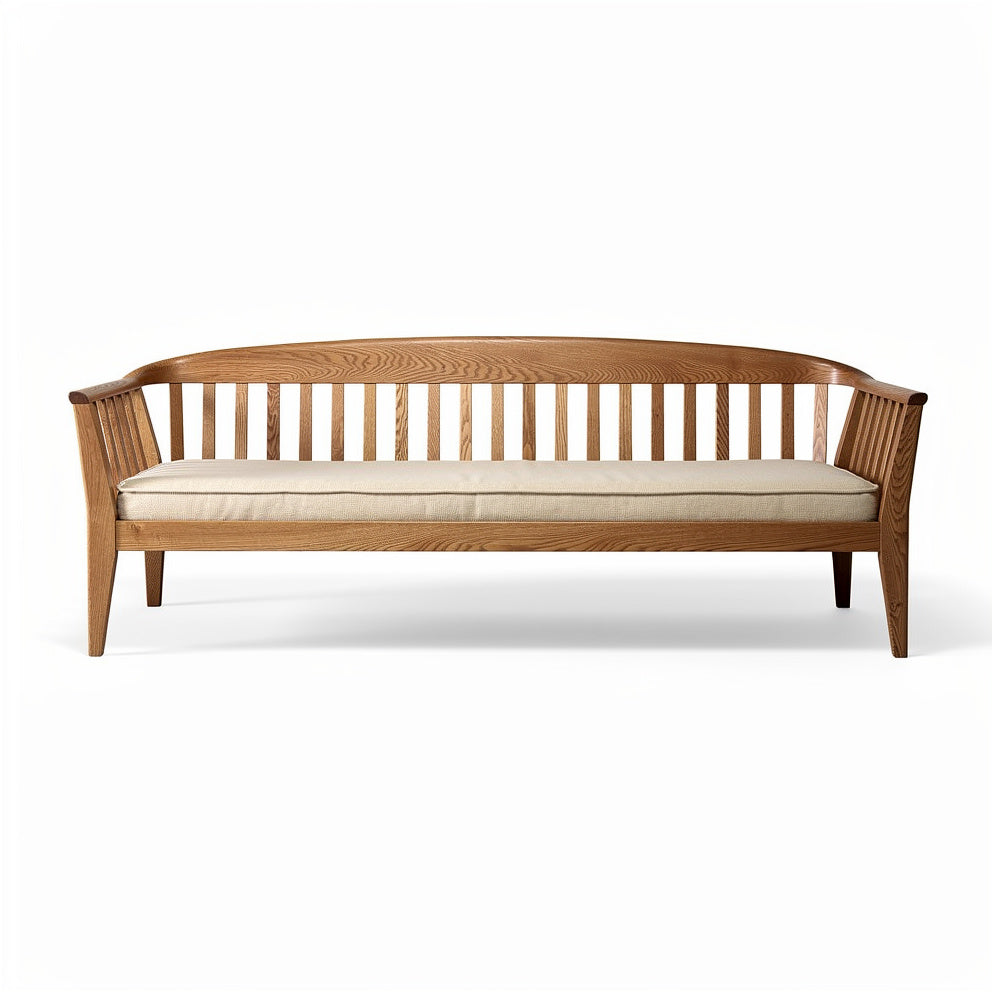 **Sleek Wooden Sofa with Natural Finish and Minimalist Design**
