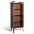 **Modern Wooden Bookshelf with Vertical Slats and Open Shelves**